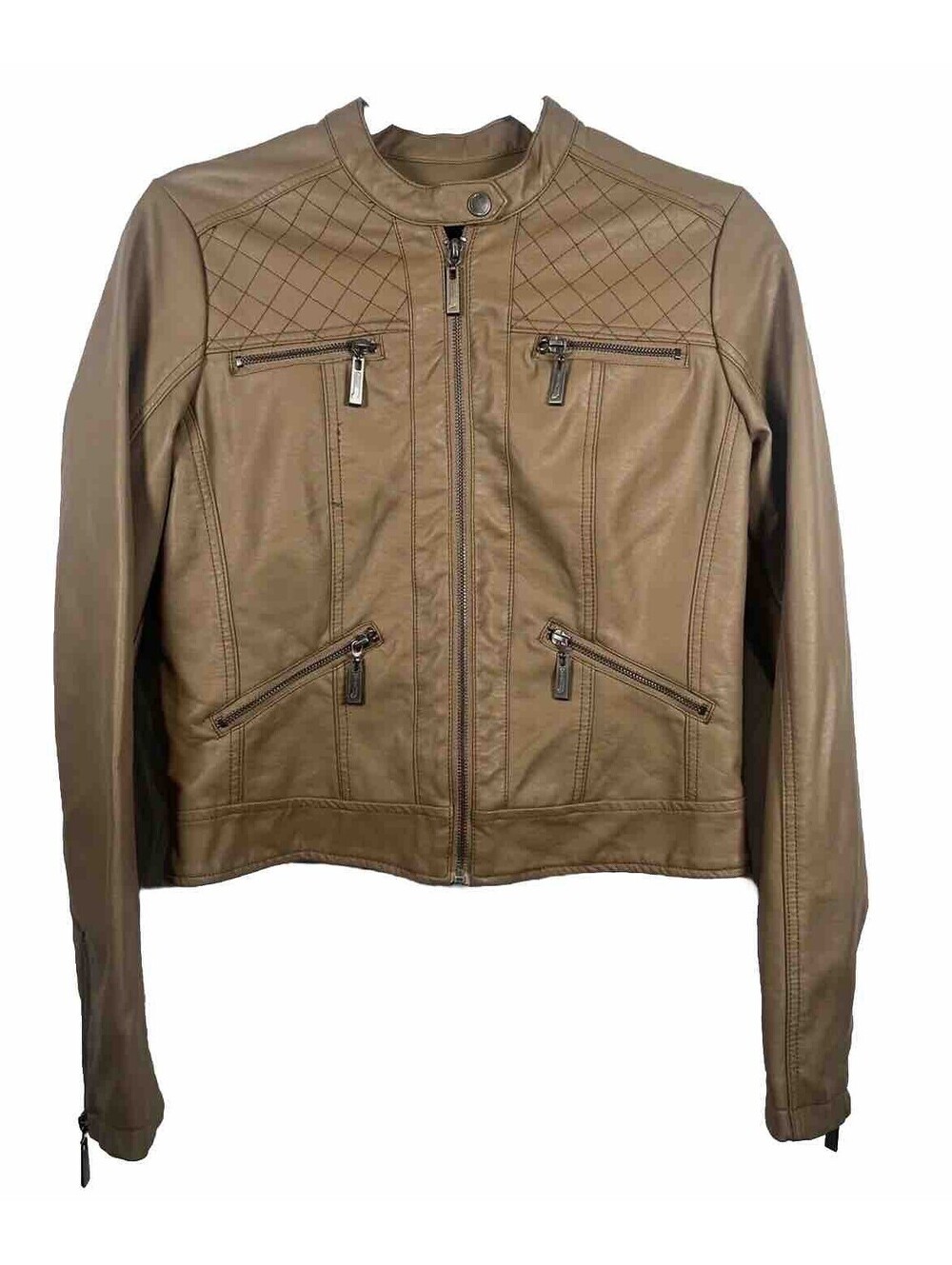 JOU JOU Faux Leather Womens Jacket Size XS Color Brown Full Zip Long Sleeves